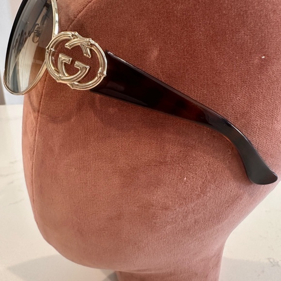 GUCCI Aviator Bamboo GG Gold and Brown Sunglasses - Picture 2 of 9